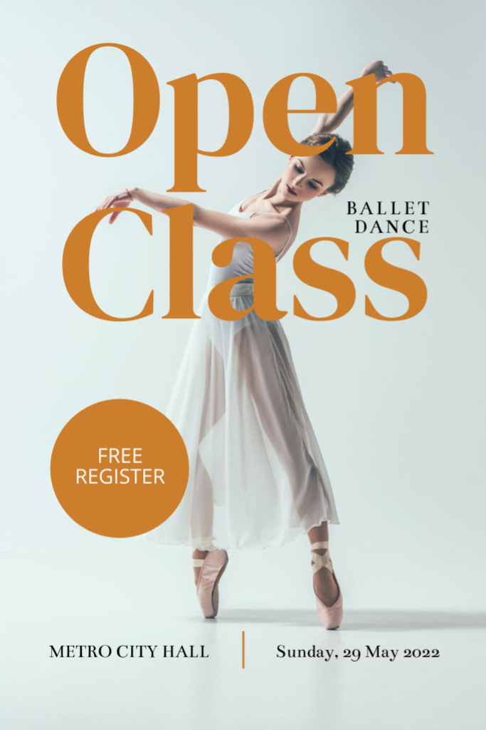 Elegant Ballerina Practicing Ballet Dance And Trainings Offer Flyer 4x6in Design Template