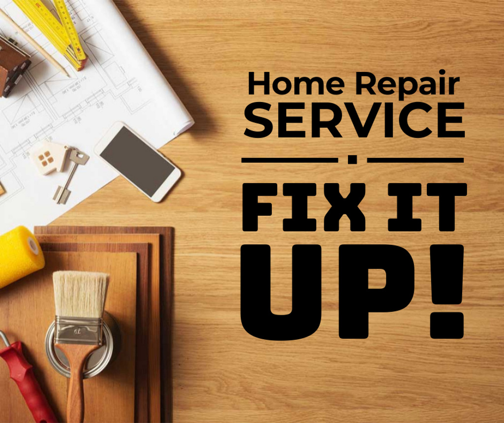 Ontwerpsjabloon van Facebook van Home Repair Service Ad Tools on Table