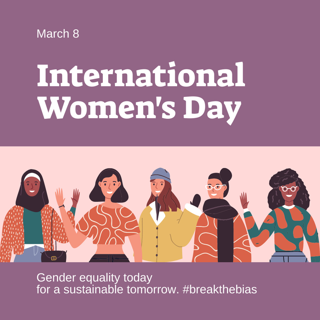 Congratulations on International Women's Day with Women of Different Nationalities Instagramデザインテンプレート