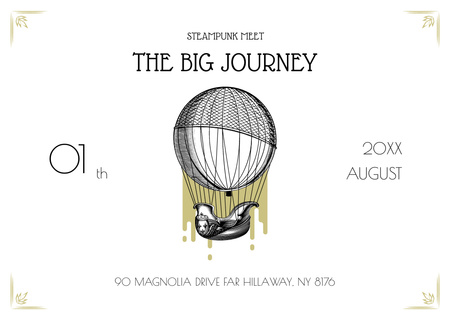 Steampunk Event Ad with Vintage Hot Air Balloon Flyer A6 Horizontal Design Template