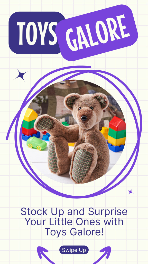 Ontwerpsjabloon van Instagram Story van Toys Galore Offer with Teddy Bear