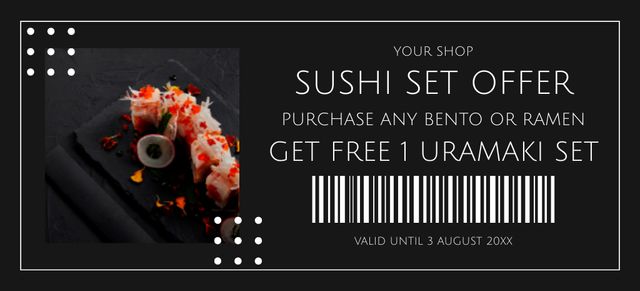 Template di design Sushi Set Offer on Black Coupon 3.75x8.25in