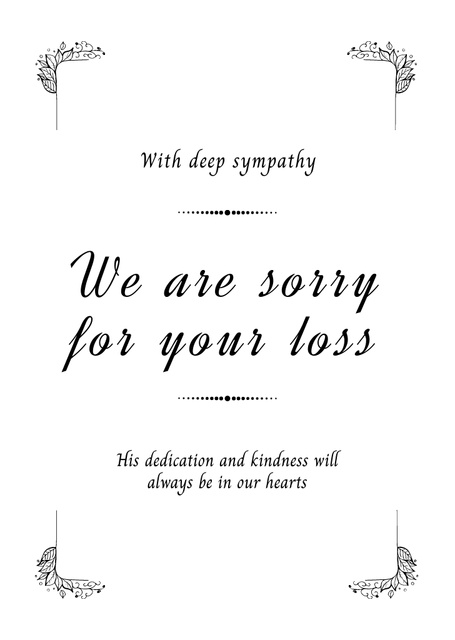 Sympathy Phrase with Decorative Elements Postcard A6 Vertical tervezősablon