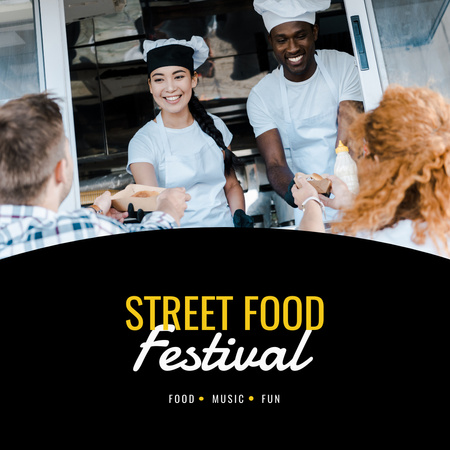 Plantilla de diseño de Anuncio del festival de comida callejera con cocineros amistosos Instagram 