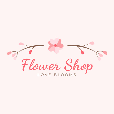 Flower Shop Ad with Tender Pink Flowers Logo 1080x1080pxデザインテンプレート