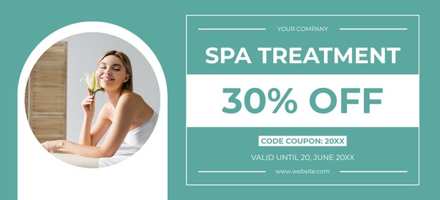 Template di design Spa Tratment Discount Voucher on Blue Green Coupon 3.75x8.25in