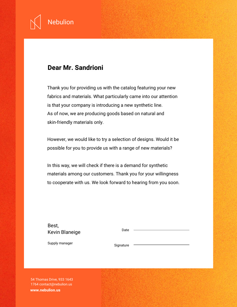 Supply Manager Official Response Letterhead 8.5x11in Design Template