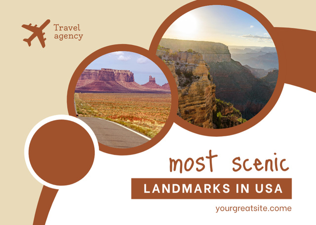 Travel Agency With USA Scenic Landmarks Postcard 5x7in Tasarım Şablonu