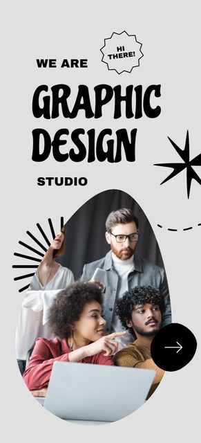 Graphic Design Studio Ad with Young Coworkers Flyer 3.75x8.25in – шаблон для дизайну