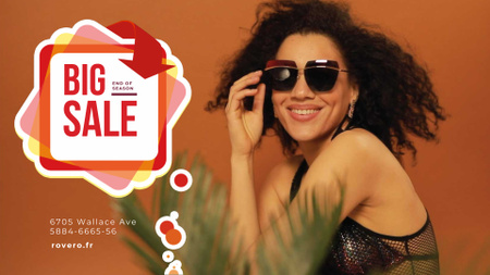 Designvorlage Modeverkaufsanzeige Frau mit Sonnenbrille für Full HD video