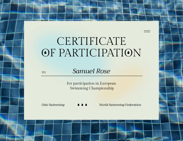 Platilla de diseño Award for Participation in Swimming Championship Certificate