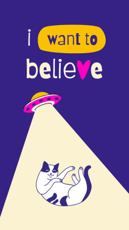Funny Illustration of UFO taking Cat away Instagram Video Story Design Template