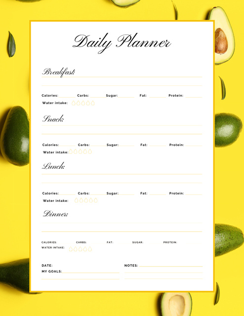 Daily Meal Planner with Lemons and Avocado Notepad 8.5x11in Design Template