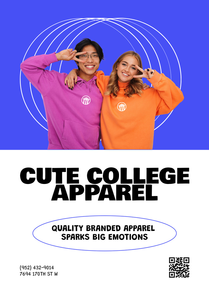 College Apparel and Merchandise with Young Boy and Girl Poster 28x40in – шаблон для дизайна