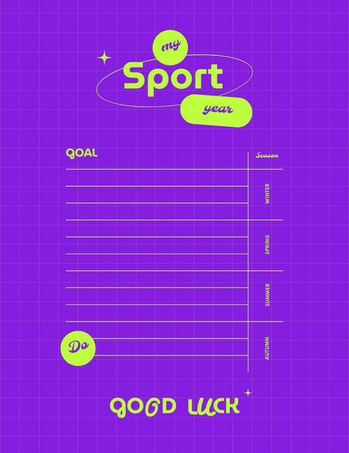 Sports Year Plan in Purple Notepad 8.5x11inデザインテンプレート