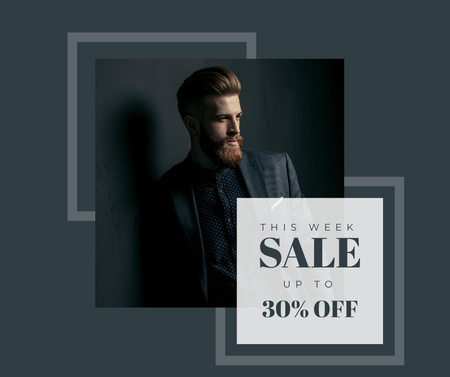 Fashion Sale Ad with Handsome Man Facebookデザインテンプレート
