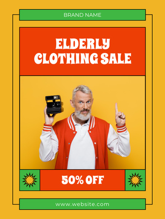 Template di design Offerta di vendita di abbigliamento per anziani in giallo Poster US