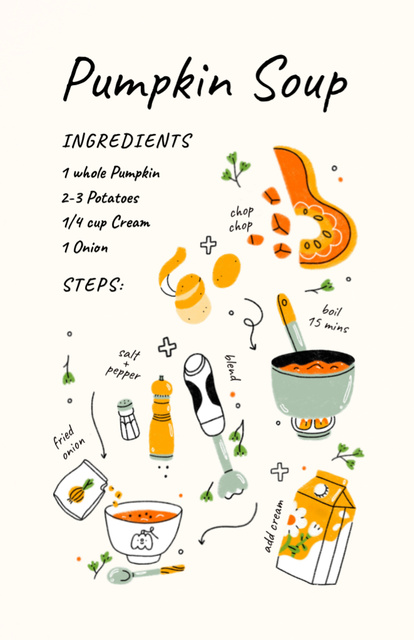 Platilla de diseño Pumpkin Soup Cooking Ingredients Recipe Card