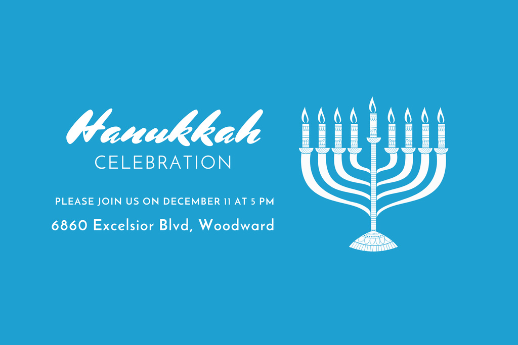 Joyous Hanukkah Gathering With Menorah In Blue Poster 24x36in Horizontal Šablona návrhu
