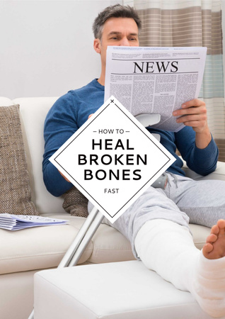 Man with broken bones sitting on sofa Poster Design Template