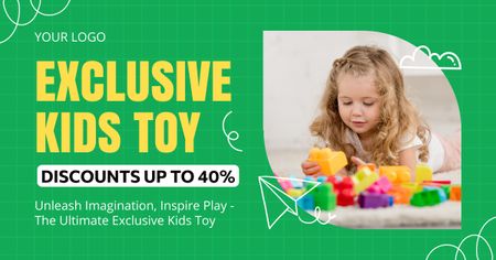 Sale of Exclusive Children's Toys on Green Facebook AD Design Template