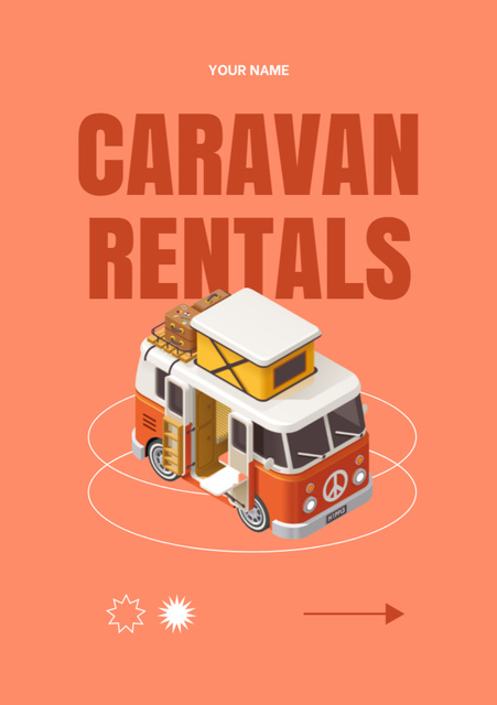 Platilla de diseño Caravan Rental Offer with Cute Cartoon Bus on Peach Flyer A5
