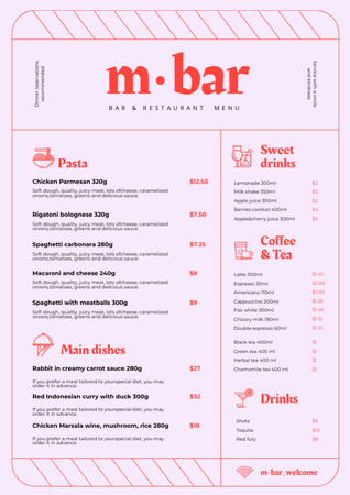 Bar Menu Announcement Menuデザインテンプレート