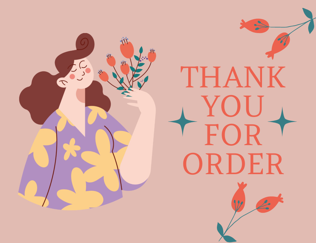 Designvorlage Thank You Notice with Woman Smelling Flowers für Thank You Card 5.5x4in Horizontal