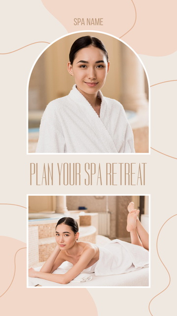 Spa Stay Invitation with Woman in White Robe Instagram Video Storyデザインテンプレート