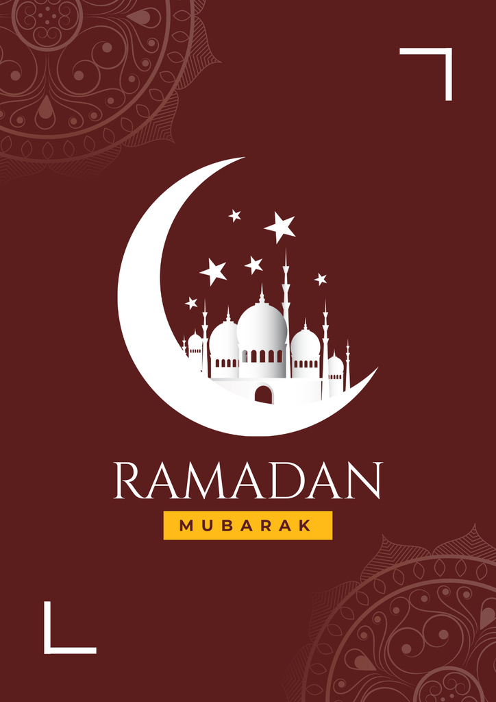 Designvorlage Ramadan Congratulations with Mosque And Ornamental Pattern für Poster