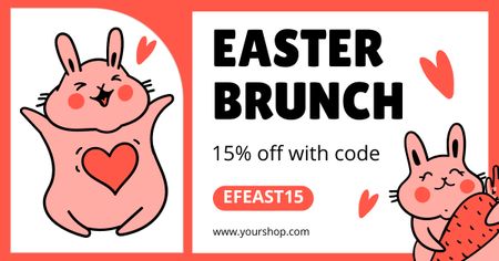 Easter Brunch Promo with Cute Pink Bunny Facebook AD Design Template