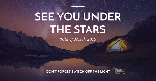 Designvorlage Earth hour with Tent by Night Lake für Facebook AD