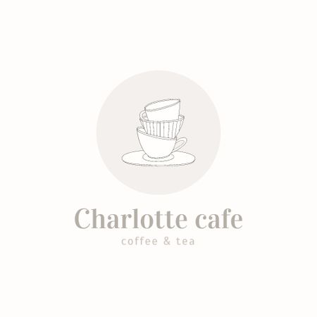 Cafe Ad with Cute Cups Illustration Logo Design Template