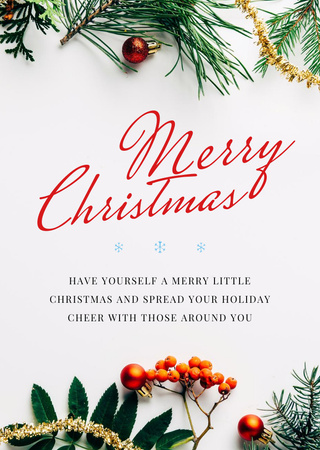 Merry Christmas Greeting In Floral Frame Postcard A6 Vertical Design Template