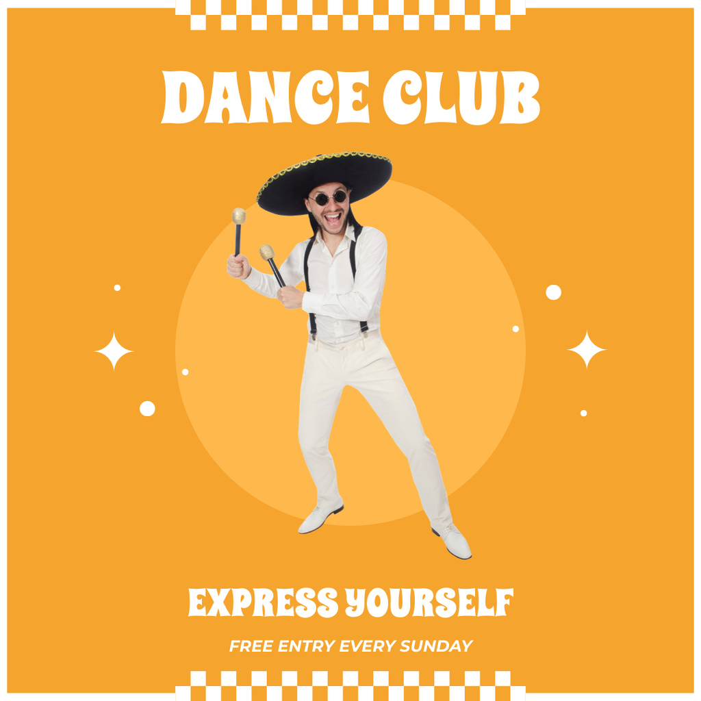 Dance Club Promo with Man in Bright Costume Instagram Design Template