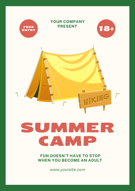 Free Entry Summer Camp With Hiking Offer Poster A3 Tasarım Şablonu