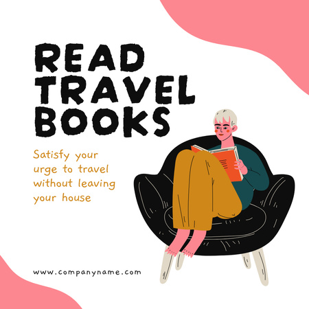 Utazási könyvek akciós hirdetés olvasóval a karosszékben Instagram tervezősablon