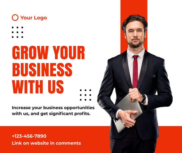 Marketing Agency Ad with Confident Businessman Facebook Design Template