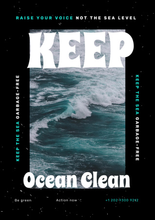 Modèle de visuel Ocean Care Awareness with Waves in Black Frame - Poster B2