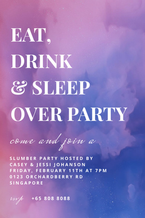 Sleepover Party with Tasty Food and Beverages Invitation 6x9in Design Template