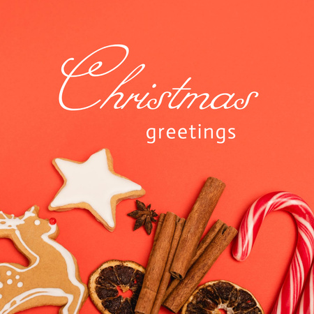 Christmas Holiday Greetings with Cookies and Cinnamon Instagram Design Template