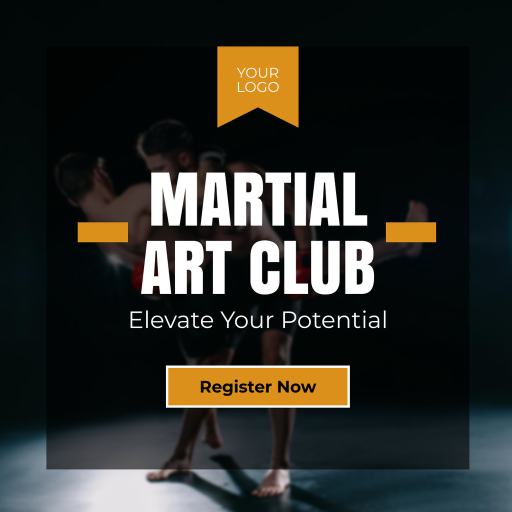 Martial Art Club Ad with Motivational Phrase Instagram AD tervezősablon