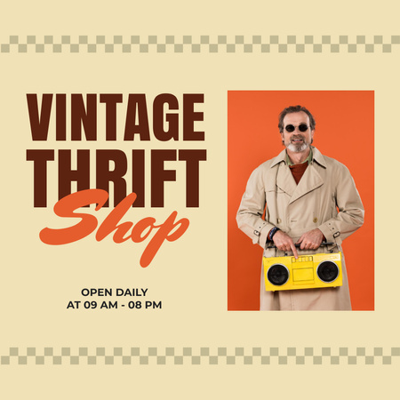 Man vintage lover for thrift shop Instagram AD – шаблон для дизайна