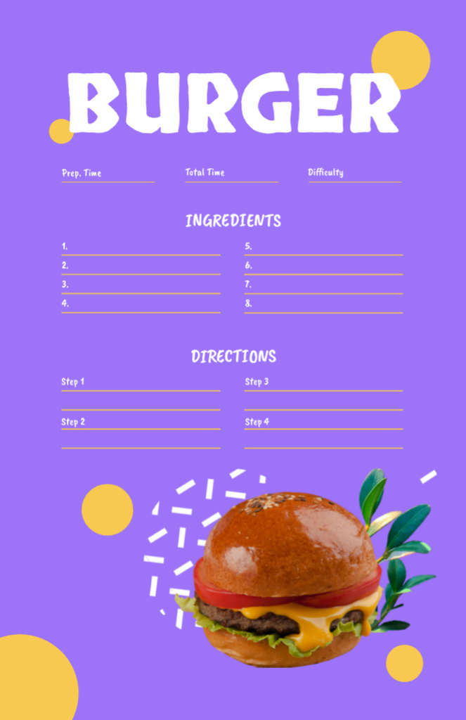 Tasty Burger Cooking Steps Recipe Card Design Template