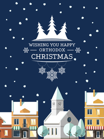 Christmas Greeting with Snowy Houses Poster US Design Template