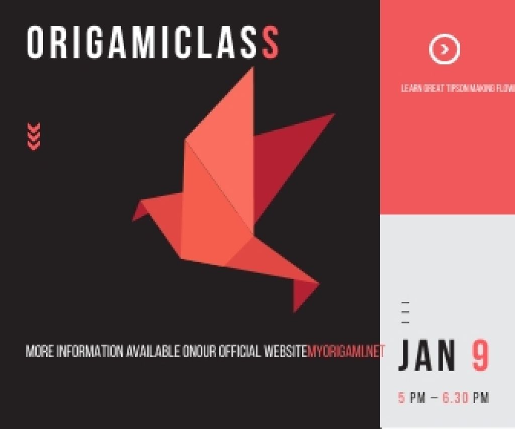 Plantilla de diseño de Origami Classes Invitation Paper Bird in Red Large Rectangle 
