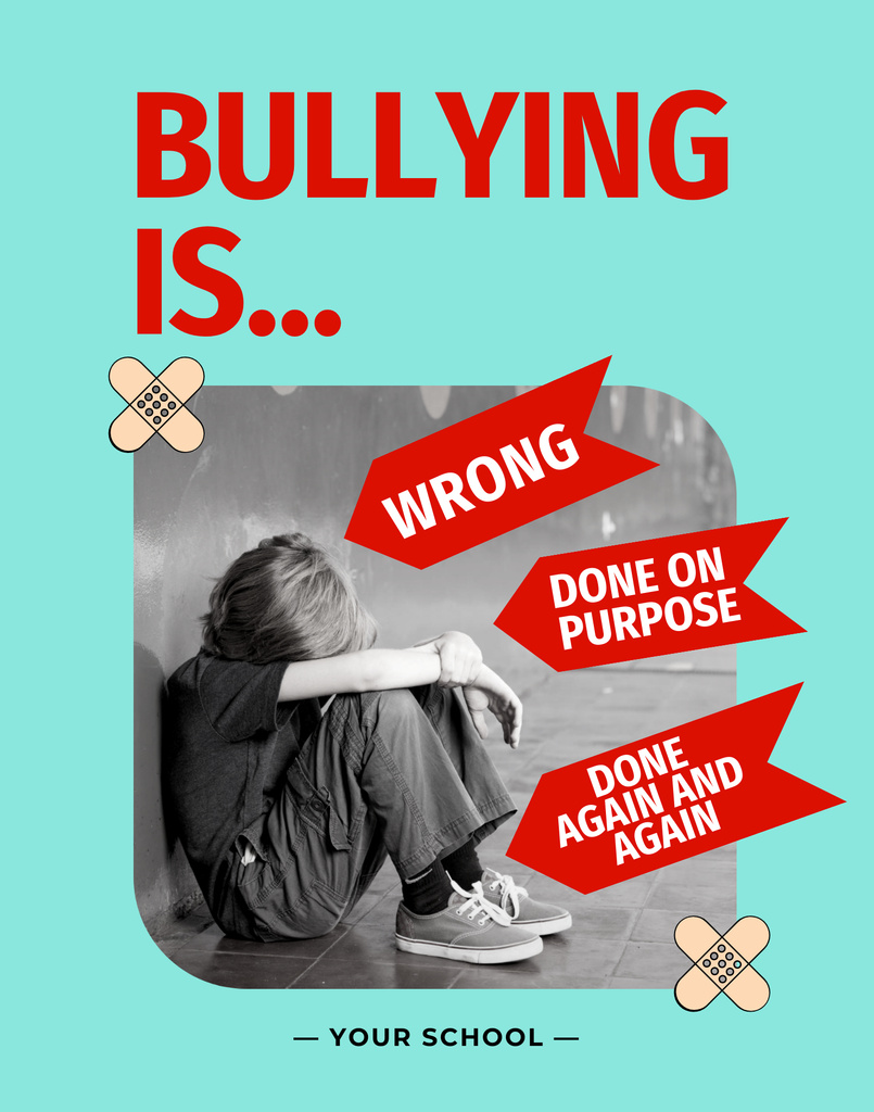 Unite Against Bullying At Schools In Blue Poster 22x28in Πρότυπο σχεδίασης