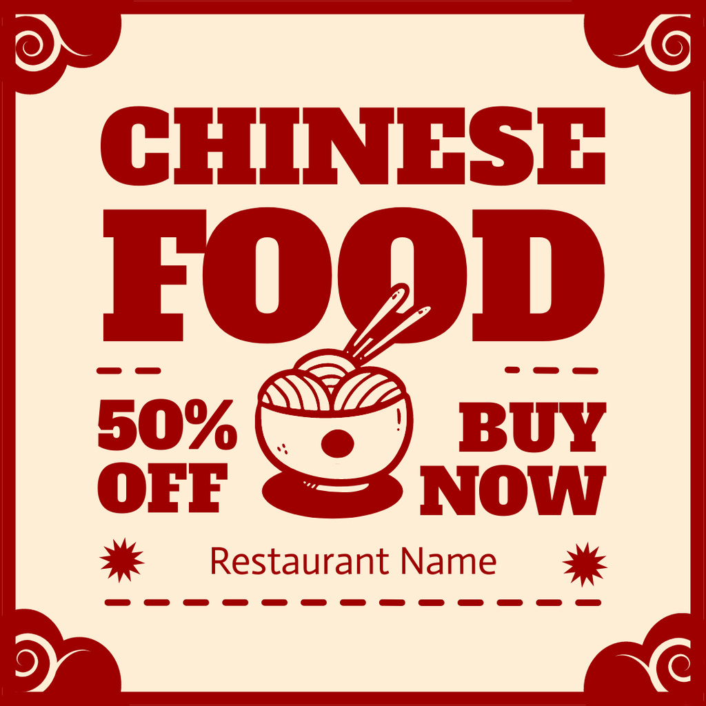 Discount for Traditional Chinese Food with Chopsticks Instagram Tasarım Şablonu