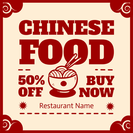 Discount for Traditional Chinese Food with Chopsticks Instagram Design Template