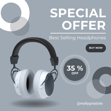 Special Offer for Wireless Headphones on Grey Instagram Design Template